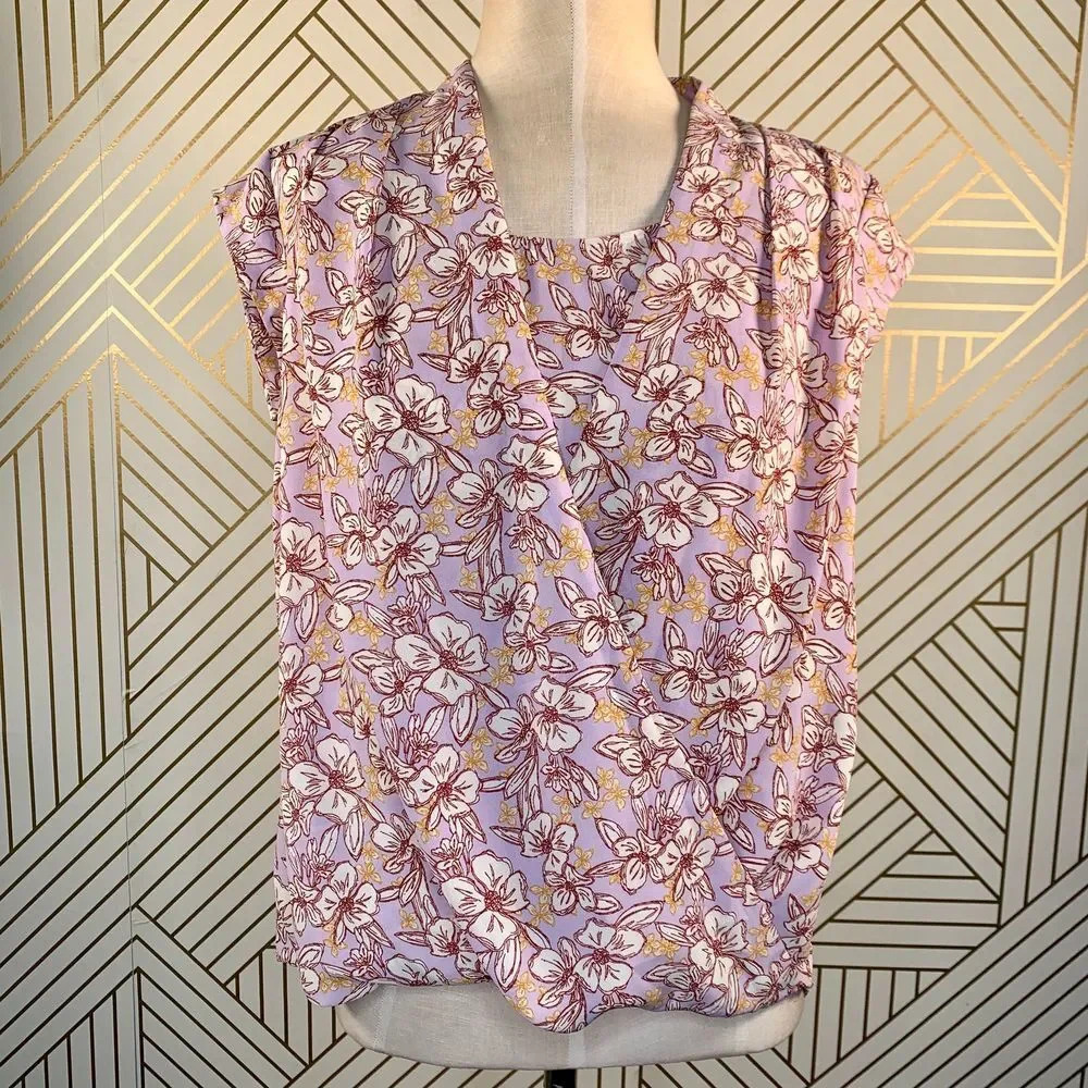Halogen Surplice‎ Cap Sleeve Blouse Floral Print